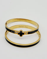 Lucky Clover Narrow Enamel Hinged Bangle Clover (Black) - Palazzo Couture Online