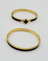 Lucky Clover Narrow Enamel Hinged Bangle Clover (Black) - Palazzo Couture Online