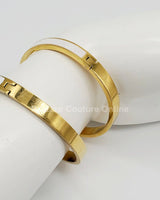 Lucky Clover Narrow Enamel Hinged Bangle Clover (White ) - Palazzo Couture Online
