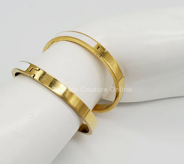 Lucky Clover Narrow Enamel Hinged Bangle Clover (White ) - Palazzo Couture Online