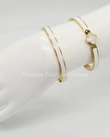 Lucky Clover Narrow Enamel Hinged Bangle Clover (White ) - Palazzo Couture Online