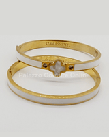 Lucky Clover Narrow Enamel Hinged Bangle Clover (White ) - Palazzo Couture Online