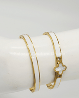 Lucky Clover Narrow Enamel Hinged Bangle Clover (White ) - Palazzo Couture Online