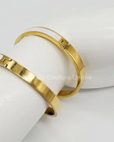 Lucky Clover Narrow Enamel Hinged Bangle Clover (White ) - trendy women's jewelry