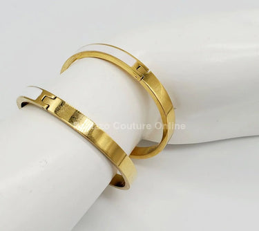 Lucky Clover Narrow Enamel Hinged Bangle Clover (White ) - trendy women's jewelry