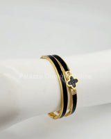 Lucky Clover Narrow Enamel Hinged Bangle Clover (Black) - women's statement jewelry