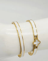 Lucky Clover Narrow Enamel Hinged Bangle Clover (White ) - women's statement jewelry