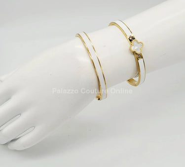 Lucky Clover Narrow Enamel Hinged Bangle Clover (White ) - stylish accessory for every outfit