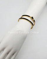 Lucky Clover Narrow Enamel Hinged Bangle Clover (Black) for women - fashion jewelry by Palazzo Couture