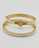Lucky Clover Narrow Enamel Hinged Bangle Clover (White ) for women - fashion jewelry by Palazzo Couture