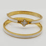 Lucky Clover Narrow Enamel Hinged Bangle Clover (White ) for women - fashion jewelry by Palazzo Couture