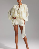 Lumière Drape Luxe Shorts Set - Tan - Palazzo Couture Online