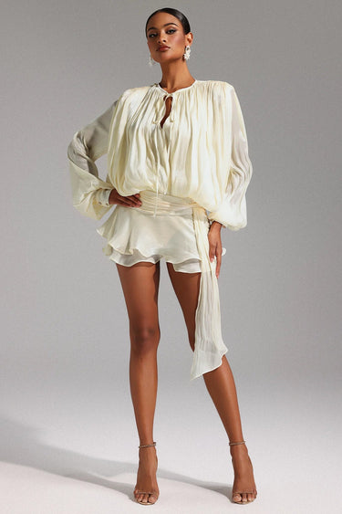 Lumière Drape Luxe Shorts Set - Tan - Palazzo Couture Online