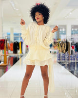 Lumière Drape Luxe Shorts Set - Tan - Palazzo Couture Online