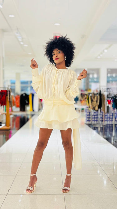 Lumière Drape Luxe Shorts Set - Tan - Palazzo Couture Online