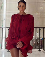 Lumière Drape Luxe Shorts Set - Wine - Palazzo Couture Online