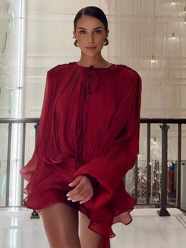 Lumière Drape Luxe Shorts Set - Wine - Palazzo Couture Online