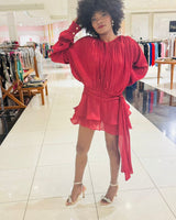 Lumière Drape Luxe Shorts Set - Wine - Palazzo Couture Online