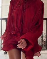 Lumière Drape Luxe Shorts Set - Wine - Palazzo Couture Online