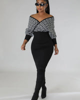 Women's Shoulder V Neck mini dress off-shoulder style back view