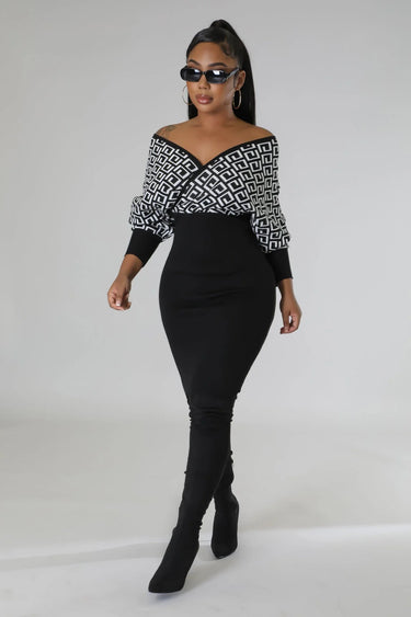 Women's Shoulder V Neck mini dress off-shoulder style back view
