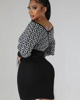 Lumina Babe Knit Midi Dress with Off-Shoulder V Neck showing dress construction and fit details