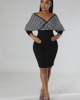 Lumina Babe Knit Midi Dress with Off-Shoulder V Neck side view highlighting short hemline