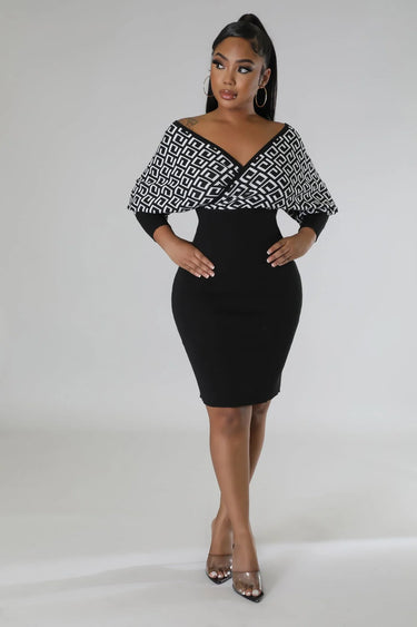 Lumina Babe Knit Midi Dress with Off-Shoulder V Neck side view highlighting short hemline
