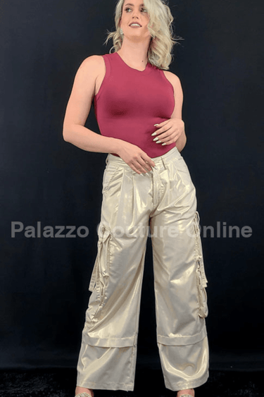 Luminous Cargo Pants (Beige) - Palazzo Couture Online