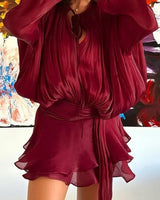 Lumière Drape Luxe Shorts Set - Wine side view showing shorts fit and silhouette