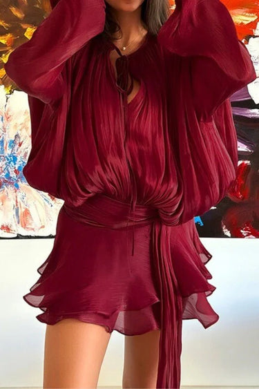 Lumière Drape Luxe Shorts Set - Wine side view showing shorts fit and silhouette
