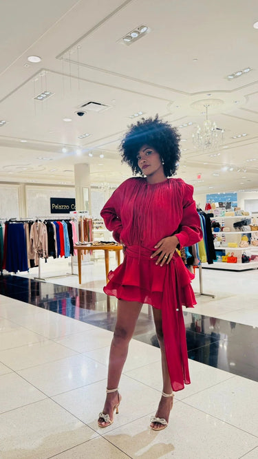 Lumière Drape Luxe Shorts Set - Wine close up of matching top design and fabric detail