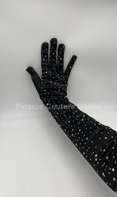Lumix Gloves (Rhinestone Black) - Palazzo Couture Online
