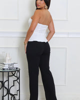 Luna Luxe Strapless Peplum Pant Set – White & Black - Palazzo Couture Online