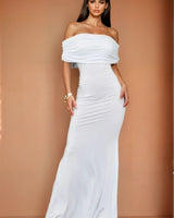 Luna Muse Off - Shoulder Maxi Dress - White - Palazzo Couture Online