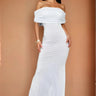 Luna Muse Off-Shoulder Maxi Dress - White front view showing full-length maxi silhouette