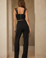 Luxe Beaded Strap Pant Set (Black) - Palazzo Couture Online