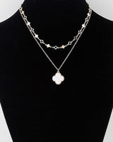 Double-layer clover necklace with gold chain and cream charm