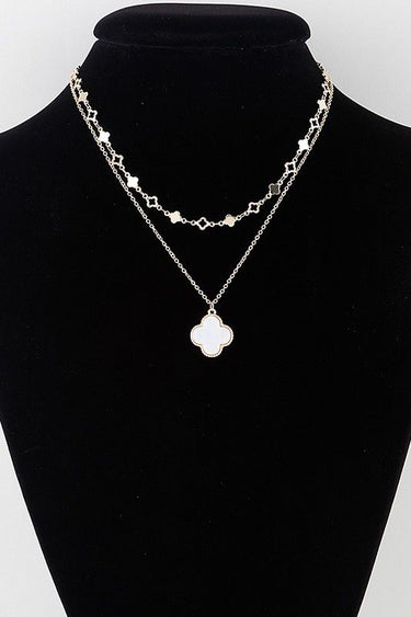 Double-layer clover necklace with gold chain and cream charm