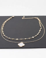Luxe Clover Double-Layer Clover Necklace in Gold Cream Finish - trendy women's jewelry