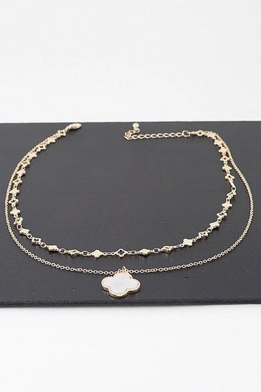 Luxe Clover Double-Layer Clover Necklace in Gold Cream Finish - trendy women's jewelry
