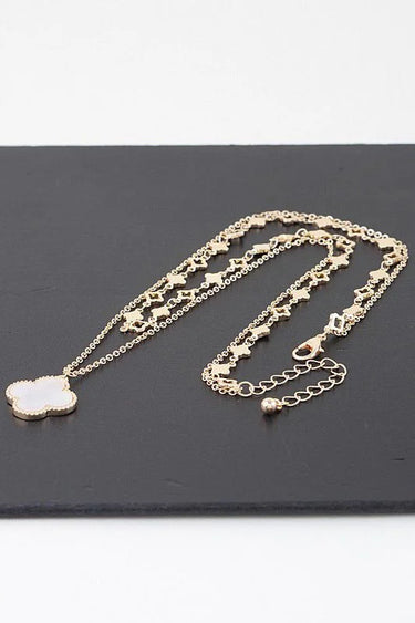 Luxe Clover Double-Layer Clover Necklace in Gold Cream Finish - stylish accessory for every outfit
