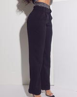 Luxe Denim Contrast Blazer & Pants Set Black Grey Wash - Palazzo Couture Online