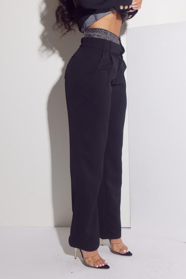 Luxe Denim Contrast Blazer & Pants Set Black Grey Wash - Palazzo Couture Online