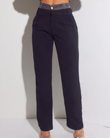 Luxe Denim Contrast Blazer & Pants Set Black Grey Wash - Palazzo Couture Online