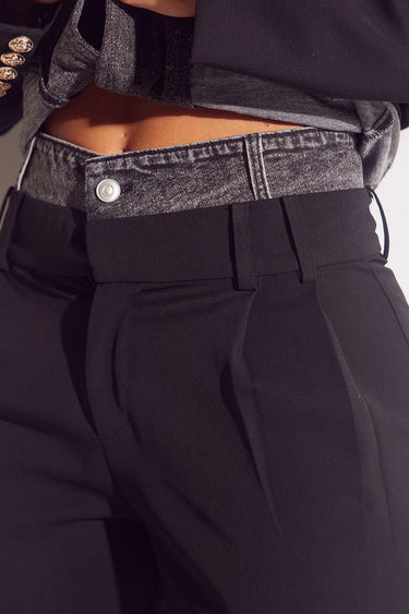 Luxe Denim Contrast Blazer & Pants Set Black Grey Wash - Palazzo Couture Online