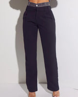 Luxe Denim Contrast Blazer & Pants Set Black Grey Wash showing coordinated top and pants construction