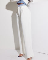 Luxe Denim Contrast Blazer & Pants Set Ivory Light Wash - Palazzo Couture Online