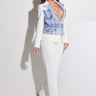 Luxe Denim Contrast Blazer & Pants Set Ivory Light Wash - Palazzo Couture Online