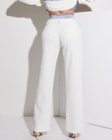 Luxe Denim Contrast Blazer & Pants Set Ivory Light Wash - Palazzo Couture Online